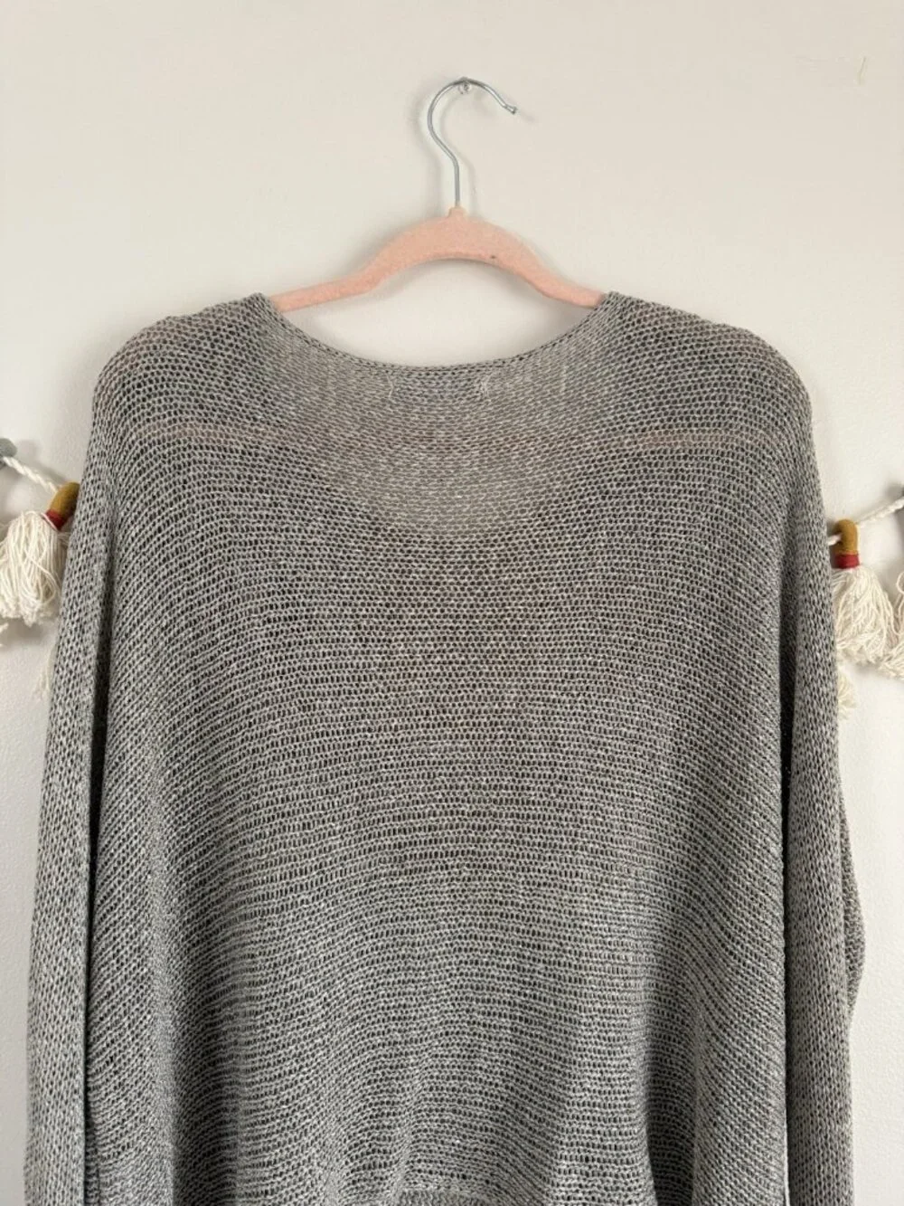 Alembika Open Knit Asymmetrical Grey Slouchy Oversized Lagenlook Coastal Top S - Picture 2 of 9